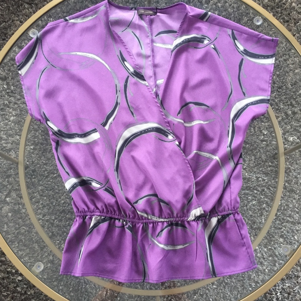Purple with print cross over shirt M NWT